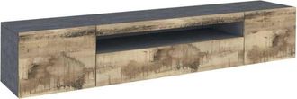 Dmora Mobile porta tv Artropodi, Credenza bassa da soggiorno a 3 ante, Base porta televisione, 100% Made in Italy, cm 200x40h37, Ardesia e Acero, con luce
