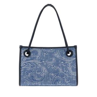 Etro Embroidered Denim Small Eyes Shopping Bag Fantasiaazzurro Borse A Mano