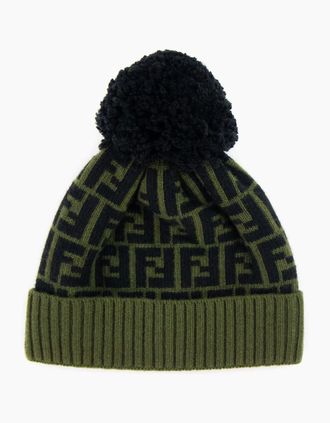 Fendi Mens Fendi FF Logo Bobble Hat Green - Size: OS