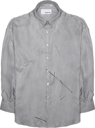 Costumein Long-Sleeved Grey Silk Shirt with Abstract Patterns