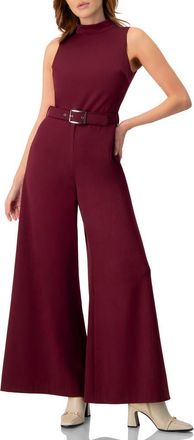 Ivonne Sleeveless High Neck Jumpsuit with Belt in Wine at Nordstrom, Size 14
