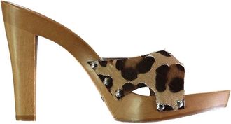 Dolce & Gabbana Womens Leather Wooden Clog Slide Sandal (Authentic Pre-Loved)