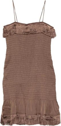 By Malene Birger Valia Mini-jurk met Franjes - Dames - Korte kleedjes - Bruin - S - Leer - Kleedjes