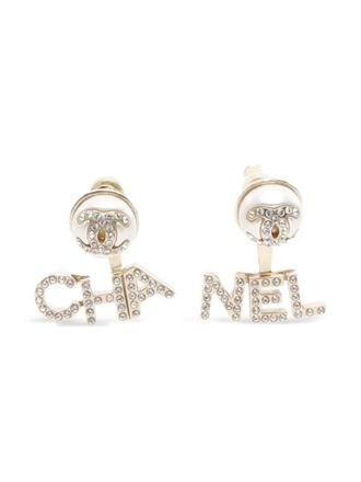 Chanel 1986-1988 Coco-mark rhinestone-embellished earrings - Gold
