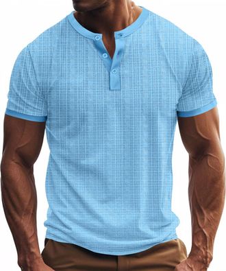 Generic Henley Shirts for Men Short Sleeve Plain Plus Size Grandad T Shirts 3 Buttons Casual Collarless Shirts Breathable Crewneck Tops Summer Cotton Linen T-