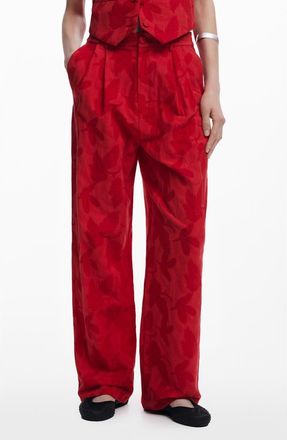 Desigual Floral Print Wide Leg Pants in Bright Red at Nordstrom, Size Large