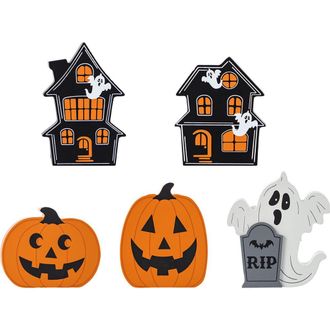 Glitzhome Set of 5 Halloween Wooden Haunted House, Pumpkin & Ghost Table Block Set in Black at Nordstrom, Size Medium