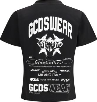 GCDS Mens History Print Cotton T-Shirt Black-White T-Shirts Black/white And Polos