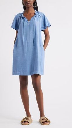 Treasure & Bond Flutter Sleeve Linen Blend Shift Minidress in Blue Colony at Nordstrom Rack, Size X-Small