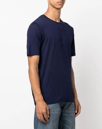 Saint Laurent Mens Embroidered Logo T-Shirt Blue Clothing > Polo & T-Shirts