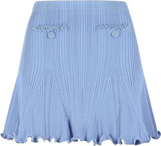 Self Portrait Light Blue Decorative Buttons Mini Skirt