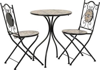 Wanderlust Deco Conjunto Mesa Y Dos Sillas De Mosaico Y Forja Negras