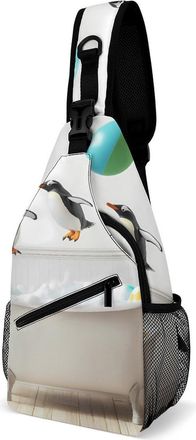 Generic Penguins Beach House Bath Mens Crossbody Chest Sling Bag for Travel Hiking Lightweight Shoulder Bags with Small Side