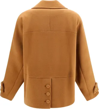 Chlo&eacute; Womens Double-Breasted Herringbone Wool Short Coat Dusty Camel Merino Ovis Aries