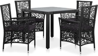 vidaXL Vidaxl - Juego De Comedor De Jard&iacute;n 5 Piezas De Rat&aacute;n Sint&eacute;tico Negro