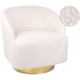 Beliani Sill&oacute;n Boucl&eacute; Base Dorada Giratoria Glamuroso Sala De Estar Blanco Lavik
