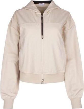 Brunello Cucinelli WomenS Soft Stone Cotton Zip Front Hooded Jacket, Size XXS