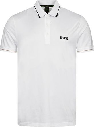 HUGO BOSS Mens Paul Pro Slim Fit Short Sleeve Polo Shirt, White