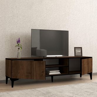 Dmora Mueble Para Tv Fonni, Un Estante, 2 Puertas, 4 Compartimentos, 180x40x45h Cm Marr&oacute;n Nogal