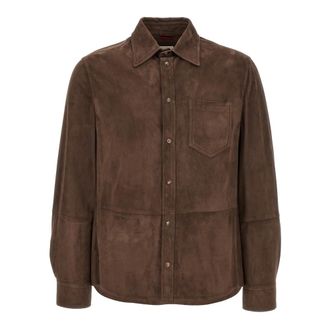 Brunello Cucinelli Suede Overshirt - Heren - Leren en Su&egrave;de Jassen - Bruin - L - Leer - Jassen