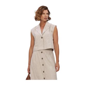Y.A.S Y.a.s, Jassen, Dames, Beige, XL, Linnen, Yasusuma Korte Linnenmix Gilet
