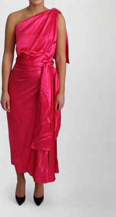 Dolce & Gabbana silk one-shoulder draped midi dress