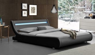 vidaXL Letto 140x200 - Ava - Rete + Testiera Con Illuminazione Led Incurve Bianca - Piedi 5 Cm - 13 Doghe - Rivestimento In Pvc Similpelle Facile Da Pulire -
