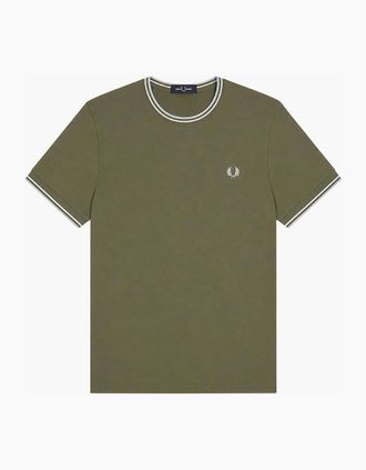 Fred Perry Mens Fred Perry Twin Tipped T-Shirt Laurel Wreath Green/Ecru/Dusky Blue - Tan - Size: 38