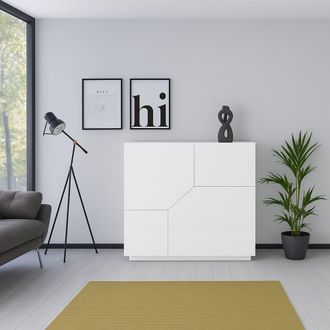 Dmora Dmora - Aparador Dceesa, Aparador De Cocina Con 2 Puertas Geom&eacute;tricas, Buffet De Sal&oacute;n, Aparador De Cocina, 100% Made In Italy, Cm 79x43h86, Blanco Br