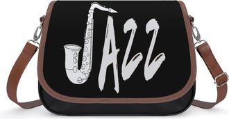 Generic Jazz Saxophone Leather Crossbody Bags for Women Messenger Handbag Purse Shoulder Bag