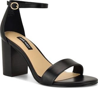 Nine West Toniann Ankle Strap Sandal in Black Stacked Heel at Nordstrom, Size 6.5