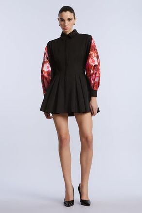 BCBGeneration Taffeta Twill Printed Dress in Black & Washed Floral Chilli at Nordstrom, Size 6