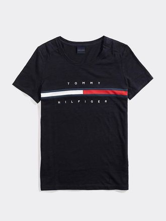 Tommy Hilfiger Womens Stripe Signature T-Shirt - Blue - XXL
