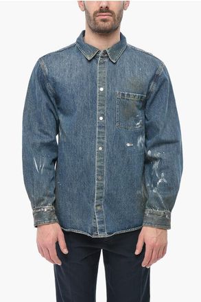 Helmut Lang Denim Jacket with Painting Effect and Snap Buttons size 44