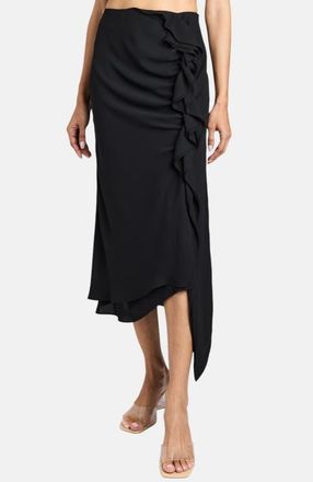 Santorelli Harley Midi Skirt with Asymmetrical Cascading Ruffle in Black at Nordstrom, Size 4