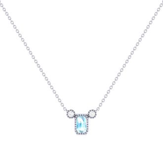 LuvMyJewelry Emerald Cut Aquamarine & Diamond Birthstone Necklace in 14K Gold