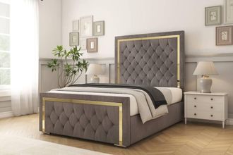 Comfort Beds Sofia Gold Naples Bed Frame With Mattress-50 Upholstered in Grey | Size: King