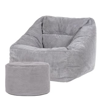 Icon Brand Puf sill&oacute;n con reposapi&eacute;s redondo de pana gris claro
