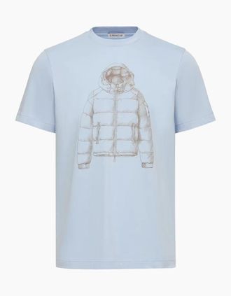 Moncler Mens Printed Cotton T-Shirt Blue - Size: 36