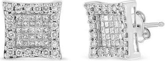 House of Brilliance 18K White Gold 1.00 Cttw Diamond Halo Square Stud Earring at Nordstrom