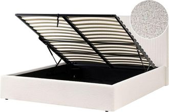 Beliani Ottoman Bed Off-White Boucle Upholstery EU King Size Tufted Headboard Storage Function VION
