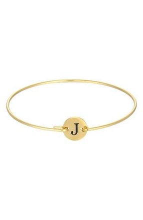 Adornia Tarnish Resistant 18K Gold Plated Initial Bangle Bracelet in Gold-J at Nordstrom Rack