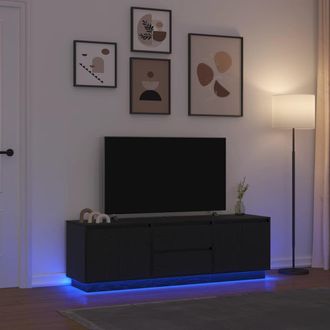 Berkfield Home TV Cabinet with LED Lights Black Oak 160.5x41x50 cm