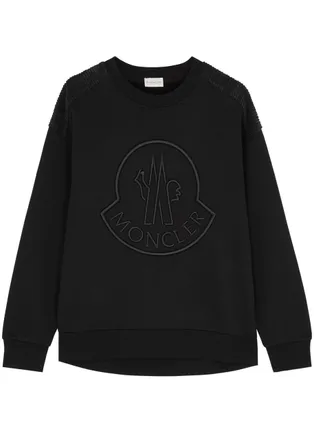 Moncler Womens Extra Small Black Logo-embroidered Cotton-blend Sweatshirt - Crew-neck - XS (UK 8 /xs)