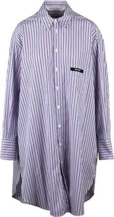 Palm Angels Oversized Cotton Shirt Dress With Vertical Stripes And Bold Branding