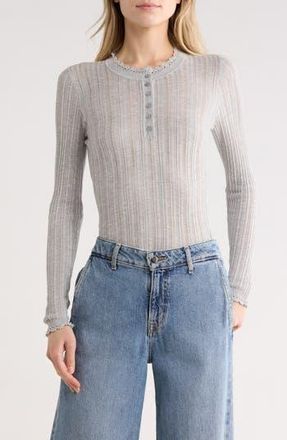 Ulla Johnson Delia Long Sleeve Pointelle Henley in Slate at Nordstrom Rack, Size X-Large