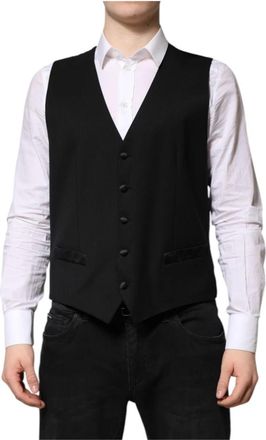 Dolce & Gabbana Gilet met enkele rij knopen - Heren - Gillet - Zwart - M - Wol - Kostuums