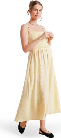 Nom Maternity The Easy Smocked Maternity Midi Dress in Butter Yellow at Nordstrom, Size Medium