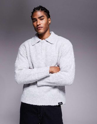 Good For Nothing Maglione a maniche lunghe stile polo grigio in maglia boucl&eacute;