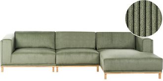 Beliani Sof&aacute; Esquinero Moderno Izquierdo 5 Plazas Patas De Madera De Pana Reposabrazos Verde Veng